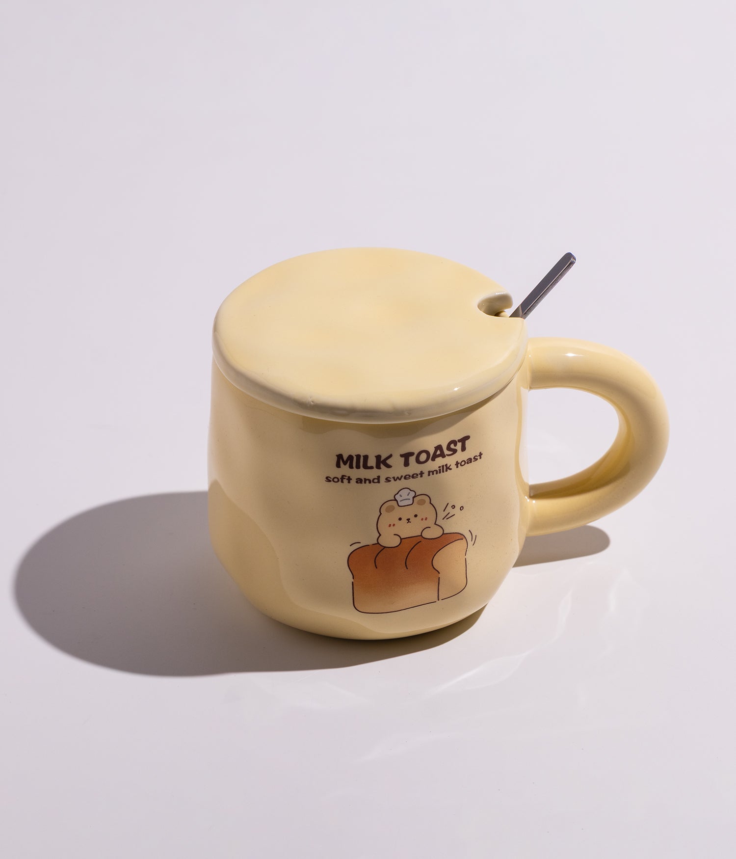 كوب قهوة سيراميك بتصميم قطع خبز مع غطاء وملعقة