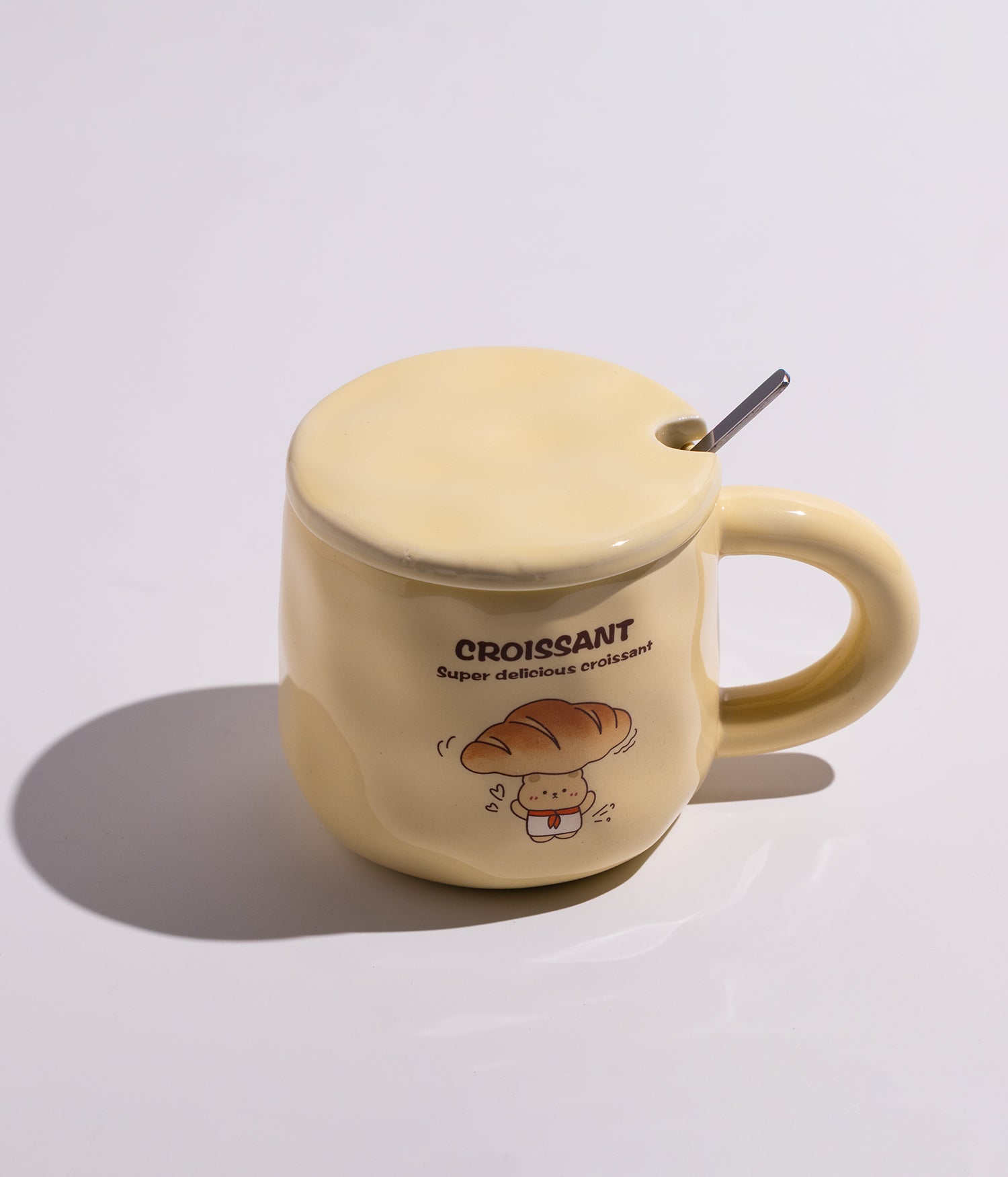 كوب قهوة سيراميك بتصميم قطع خبز مع غطاء وملعقة