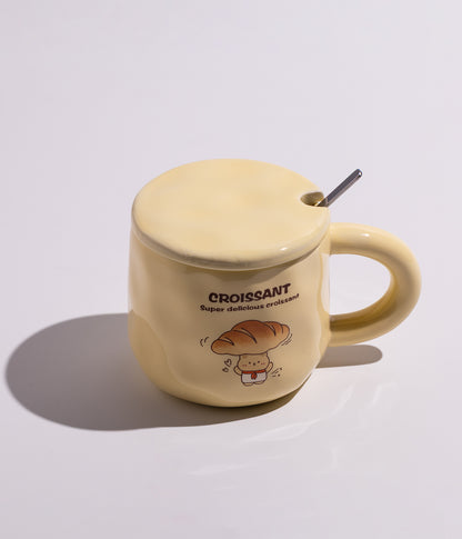 كوب قهوة سيراميك بتصميم قطع خبز مع غطاء وملعقة