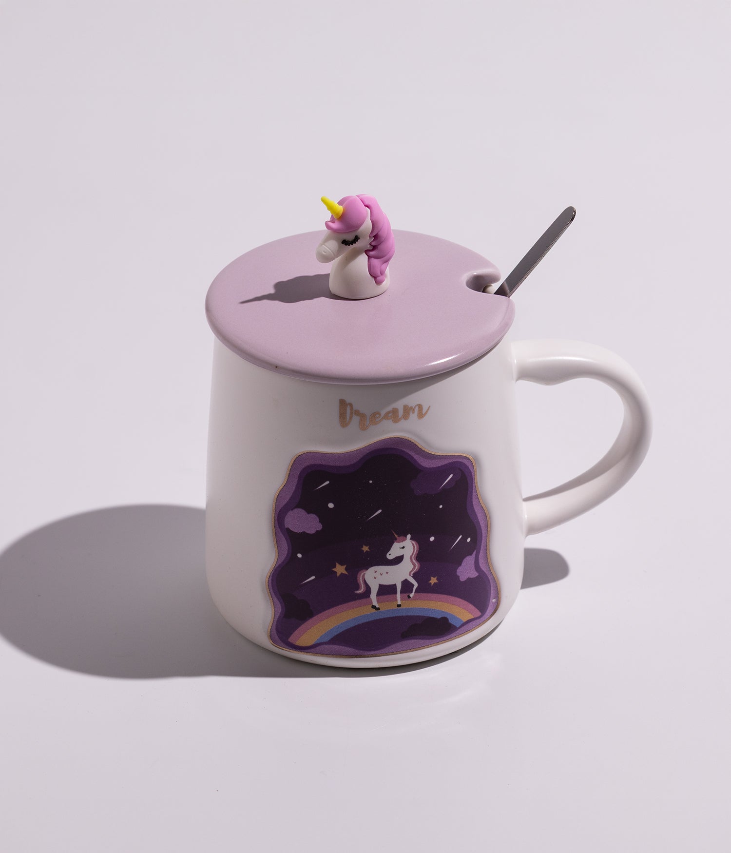 كوب قهوة سيراميك بتصميم مجسم حيوانات الغابة على الغطاء مع ملعقة