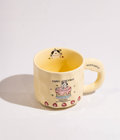 كوب سيراميك بتصميم حيوانات مرحة مع غطاء ومزاز