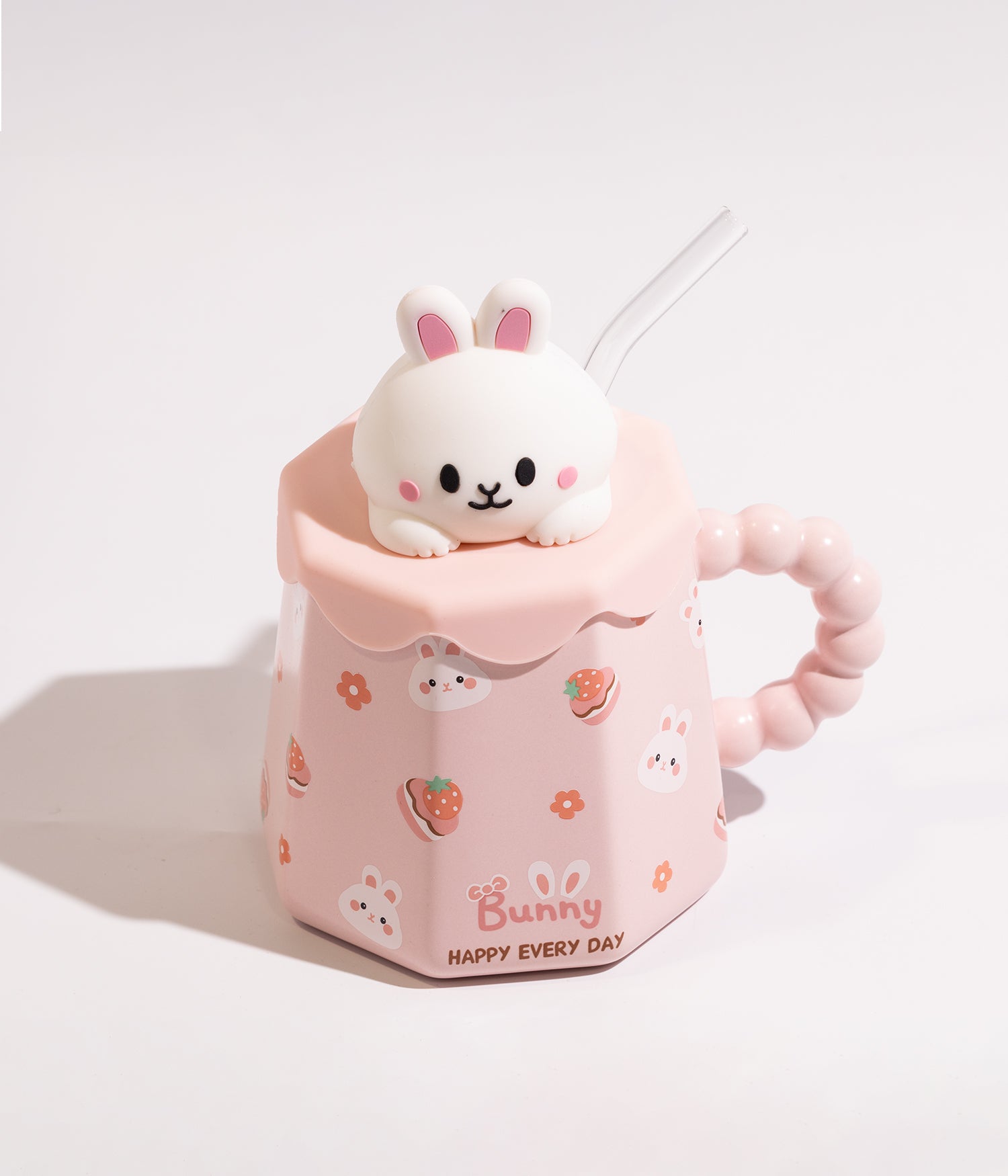 كوب سيراميك بتصميم حيوانات مرحة مع غطاء ومزاز