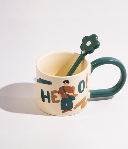 كوب سيراميك بشخصيات والوان مختلفة مع ملعقة