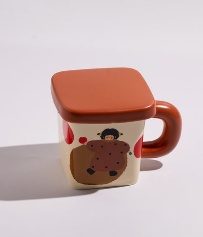 كوب سيراميك بتصميم شخصيات مرحة وبغطاء محكم الاغلاق