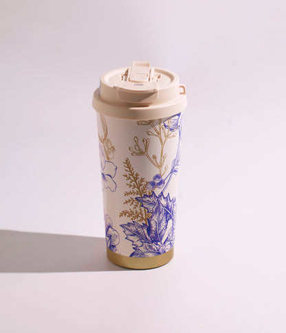 كوب حراري سيراميكي بزهور ملونة أنيقة وفنية مع غطاء محكم