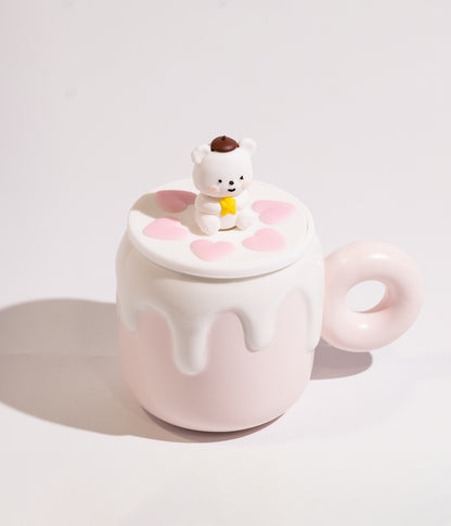 كوب سيراميك بتصميم قالب الكيك والدب على الغطاء