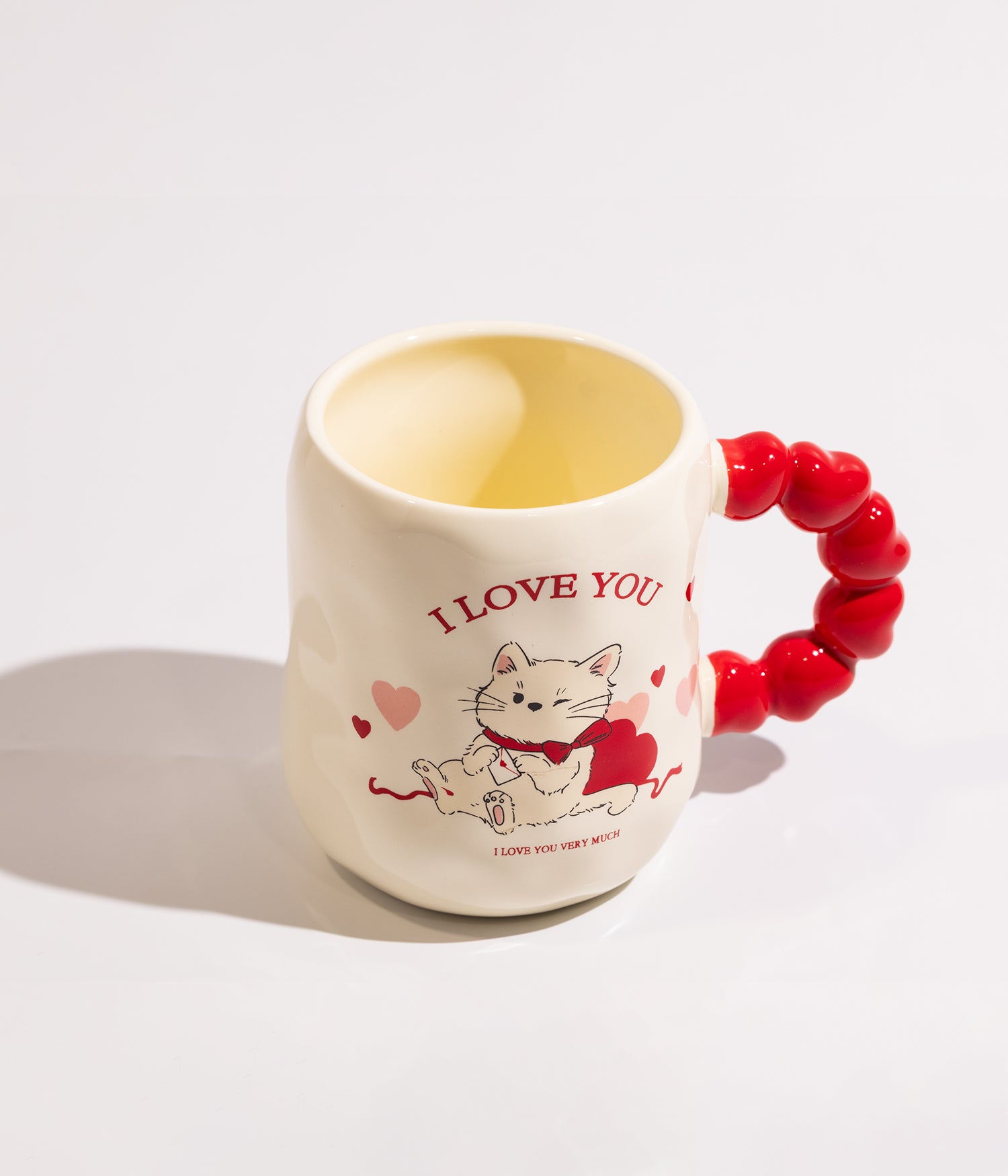 كوب قهوة سيراميك I LOVE YOU مع غطاء احمر وملعقة