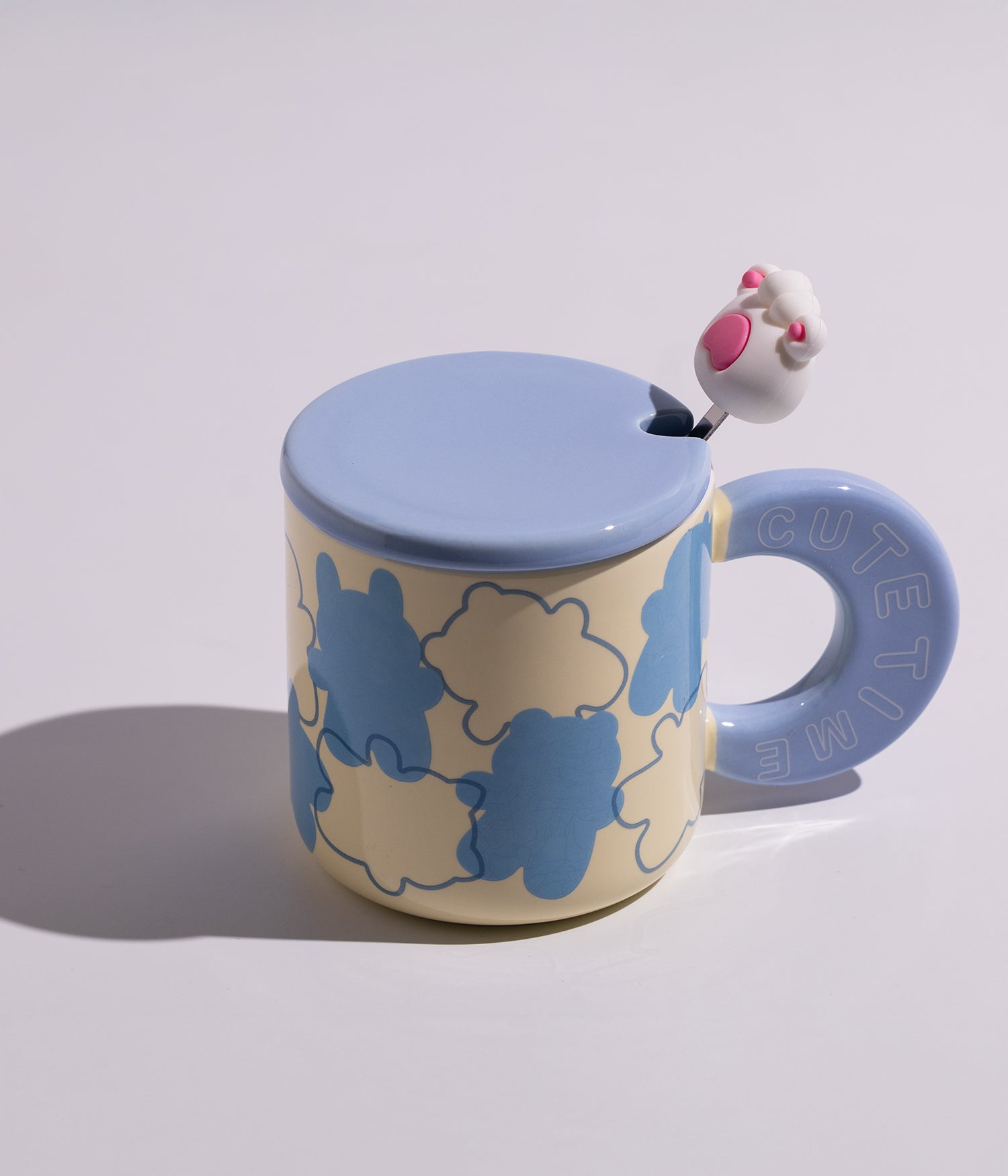 كوب سيراميك بتصميم أرانب لطيفة مع غطاء وملعقة