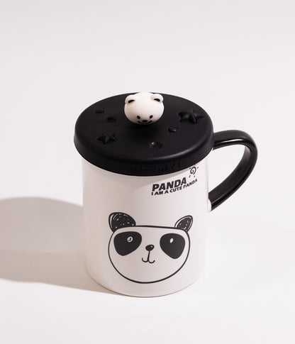 كوب سيراميك برسوم باندا لطيف مع غطاء لحفظ الحرارة