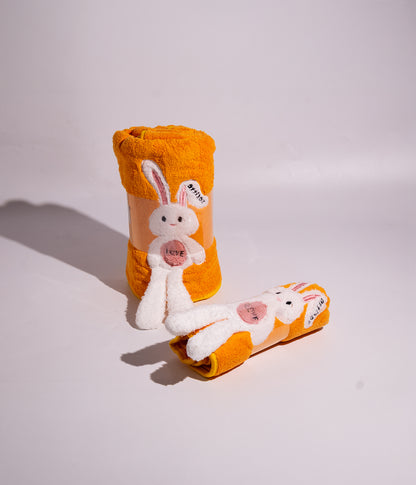 Cotton Rabbit Pattern Bath Towel Set for Body and Hair - 2 Pieces