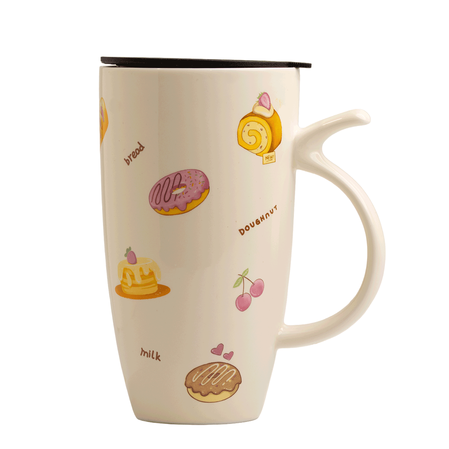 Donut-Decorated Ceramic Coffee Mug with Practical Lid