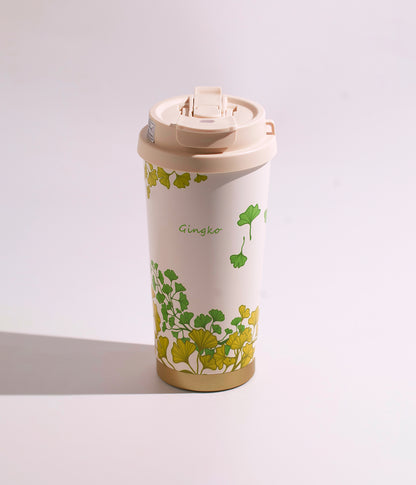 كوب حراري سيراميكي بزهور ملونة أنيقة وفنية مع غطاء محكم