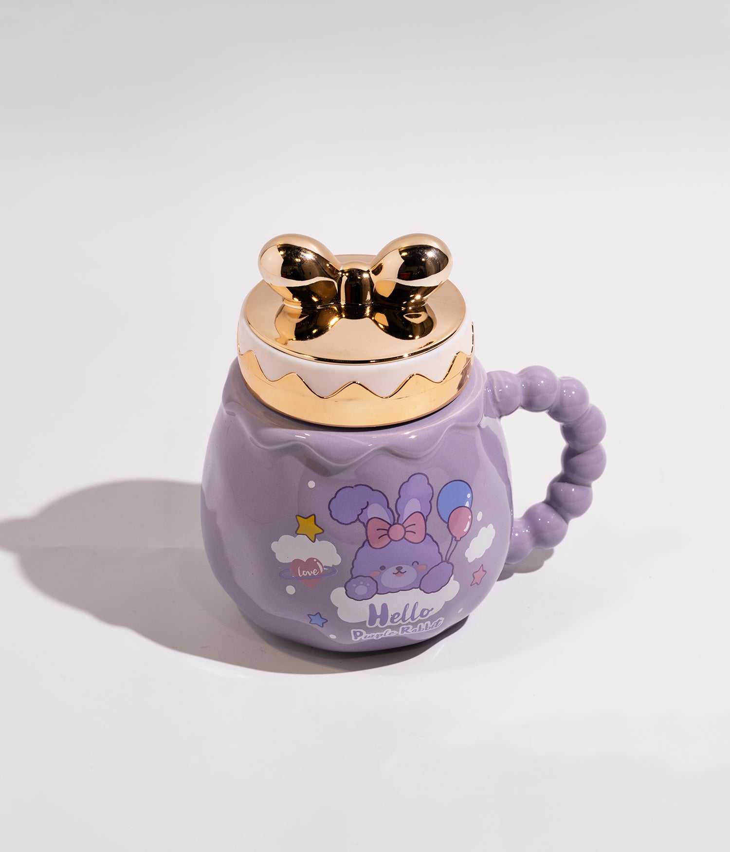 كوب سيراميك برسمة الارنب البنفسجي بغطاء محكم الاغلاق