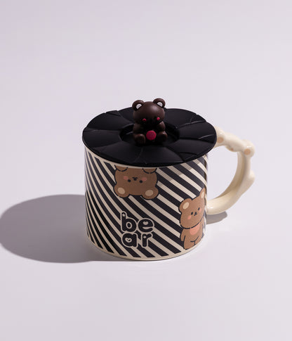 كوب سيراميك بتصميم دببة لطيفة مع غطاء