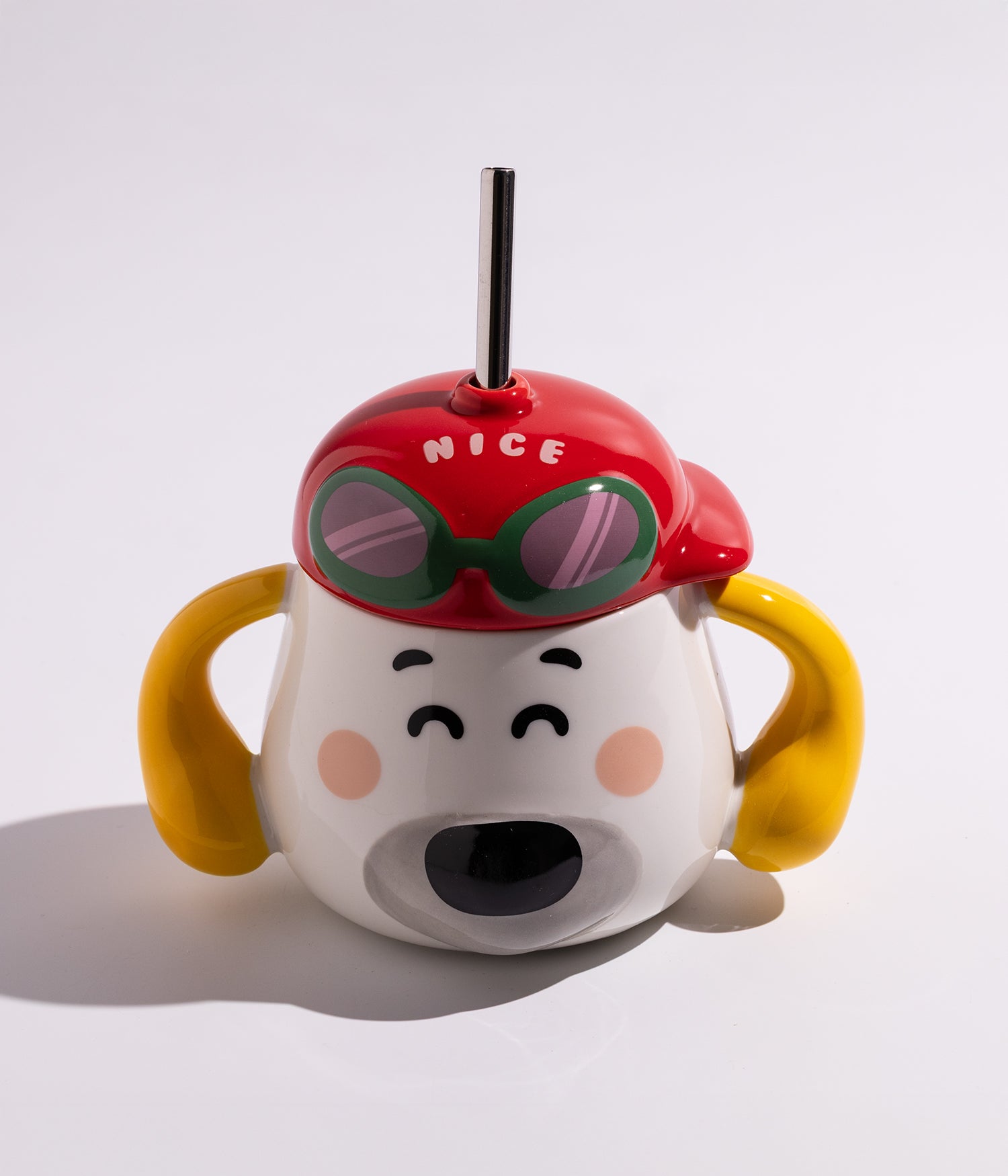 كوي سيراميك بتصميم رأس كلب مع غطاء وملعقة