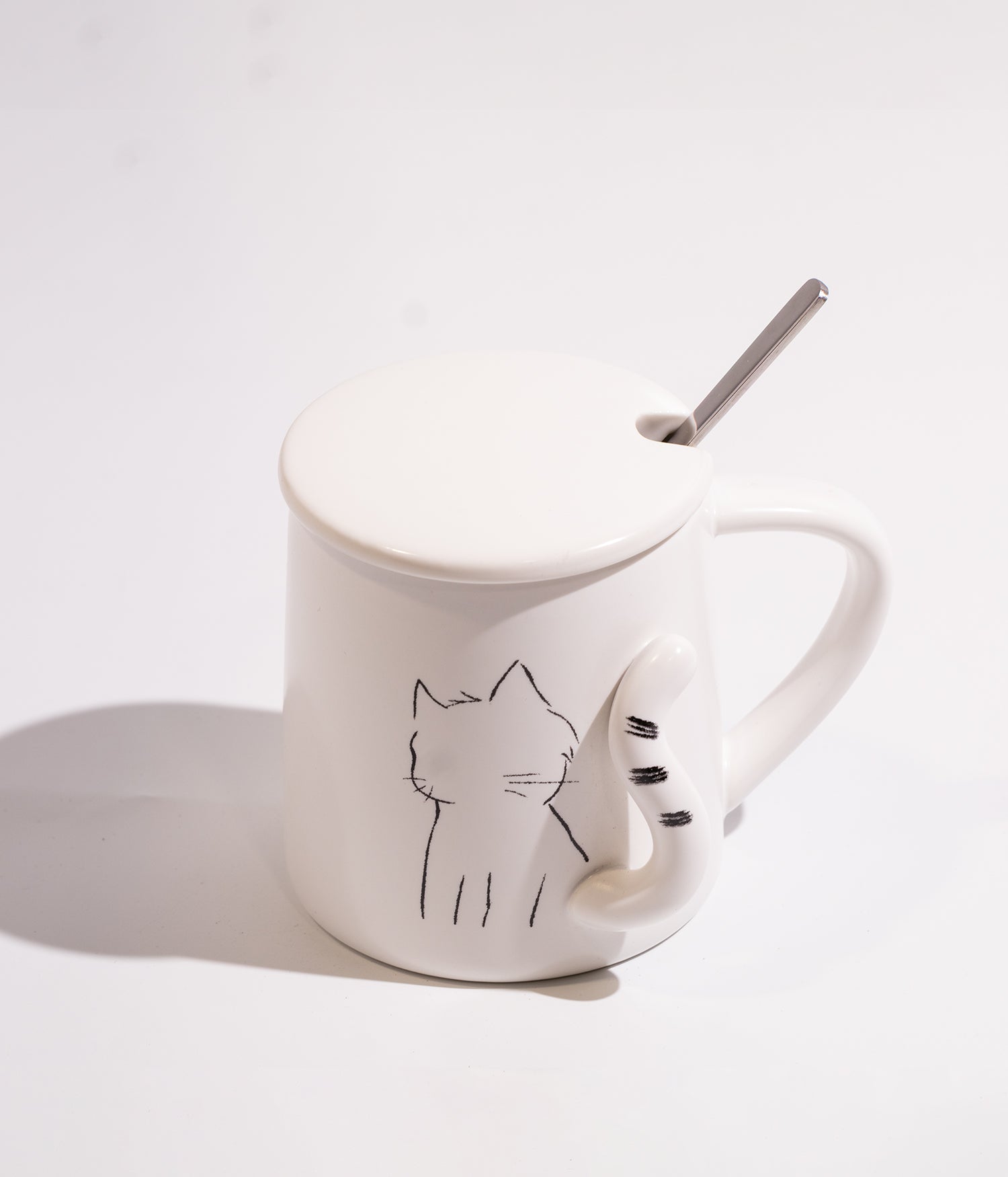 كوب سيراميك بتصميم قطة مع ملعقة وغطاء