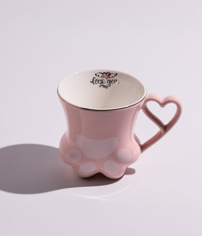 كوب سيراميك بتصميم فريد يد القطة مع مقبض قلب