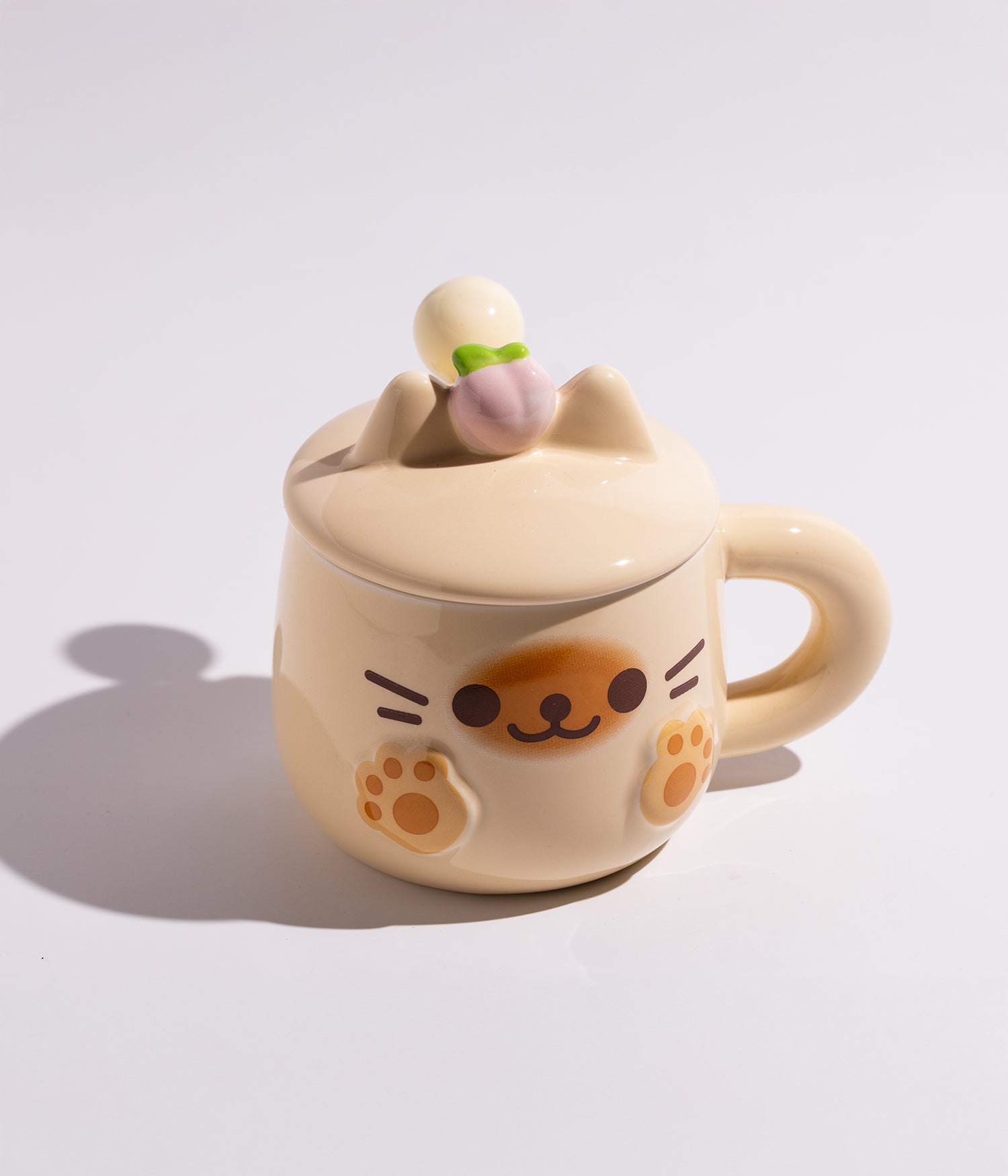 كوب سيراميك بتصميم كلب مرح وبغطاء وملعقة