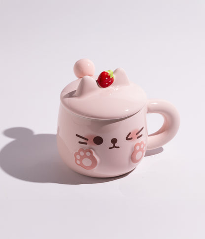 كوب سيراميك بتصميم كلب مرح وبغطاء وملعقة