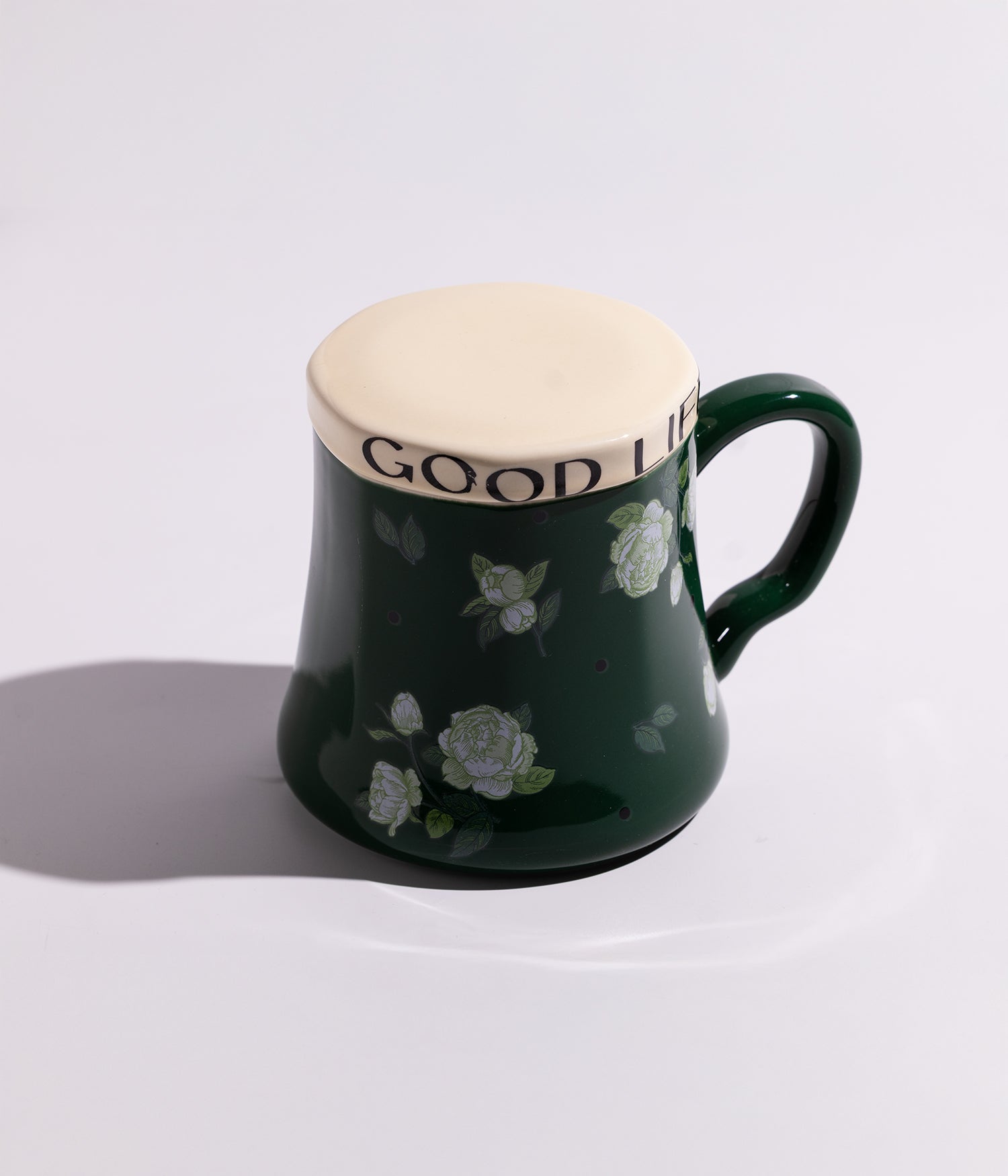 كوب سيراميك بتصميم ورود خضراء مع غطاء حافظ للحرارة
