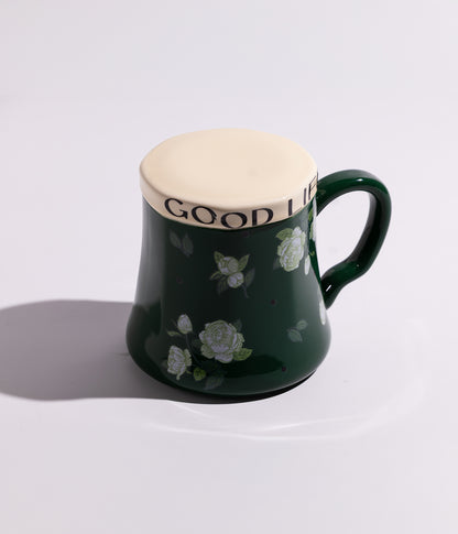 كوب سيراميك بتصميم ورود خضراء مع غطاء حافظ للحرارة