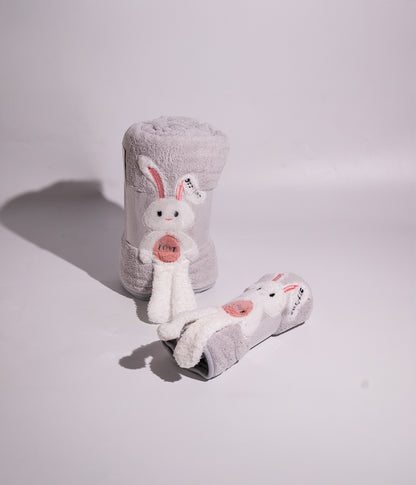 Cotton Rabbit Pattern Bath Towel Set for Body and Hair - 2 Pieces