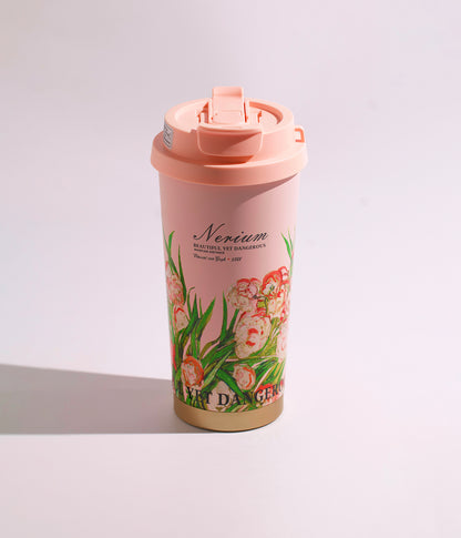 كوب حراري سيراميكي بزهور ملونة أنيقة وفنية مع غطاء محكم