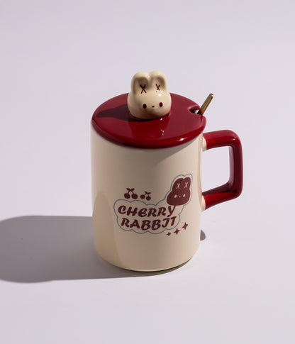 كوب سيراميك بتصميم مجسم رأس الارنب مع ملعقة