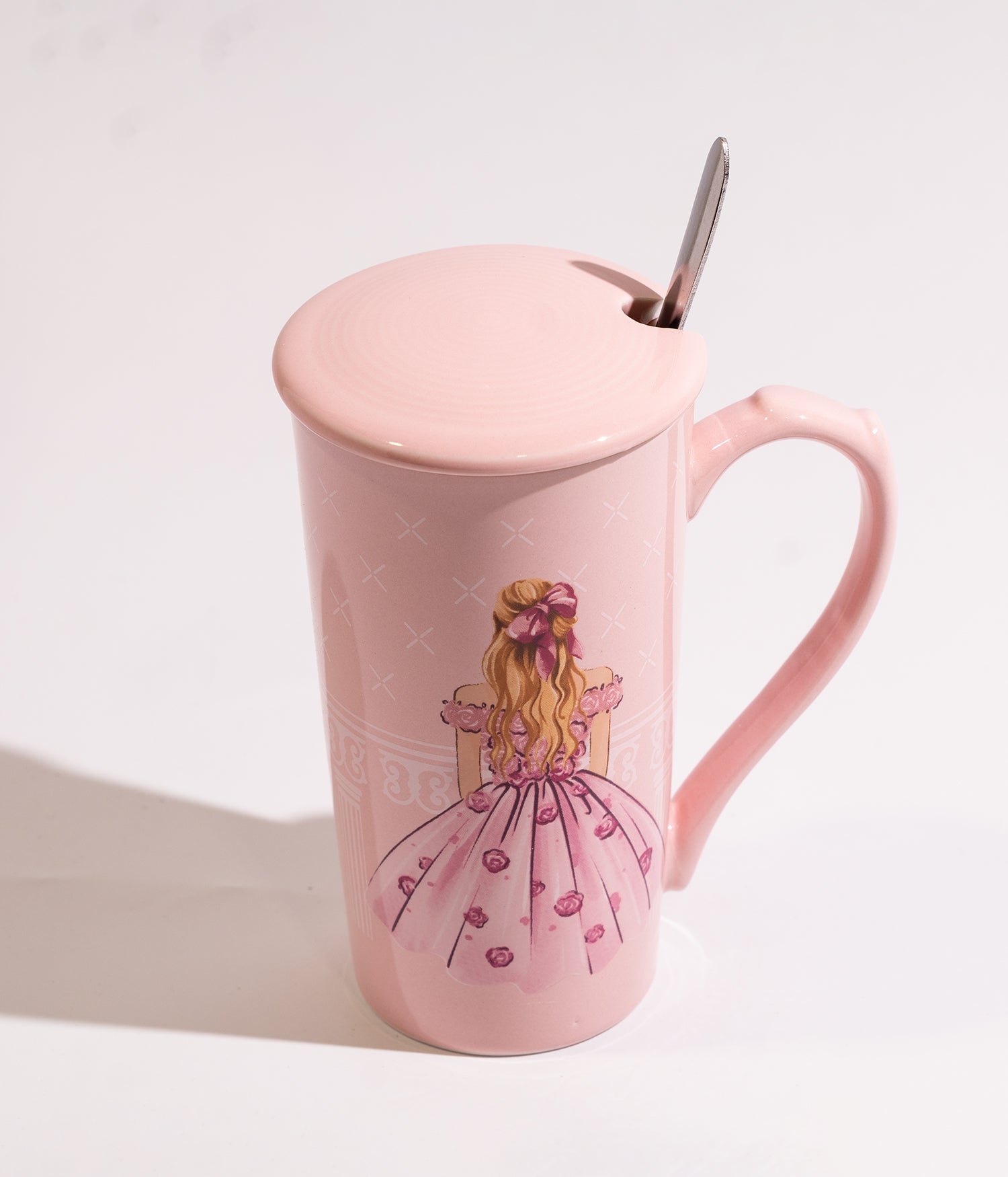 كوب سيراميك بتصميم برنسيس مع غطاء وملعقة