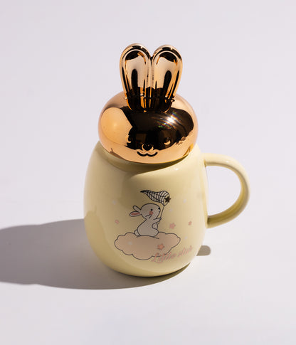 كوب سيراميك بتصميم أرانب ودببة مع غطاء بأذنين