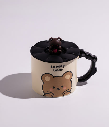 كوب سيراميك بتصميم دببة لطيفة مع غطاء