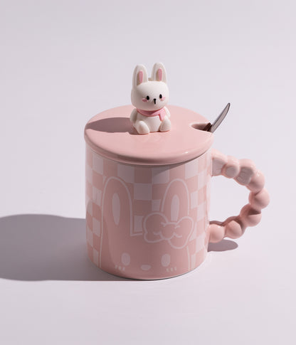 كوب سيراميك بتصميم مجسم أرنب على الغطاء مع ملعقة
