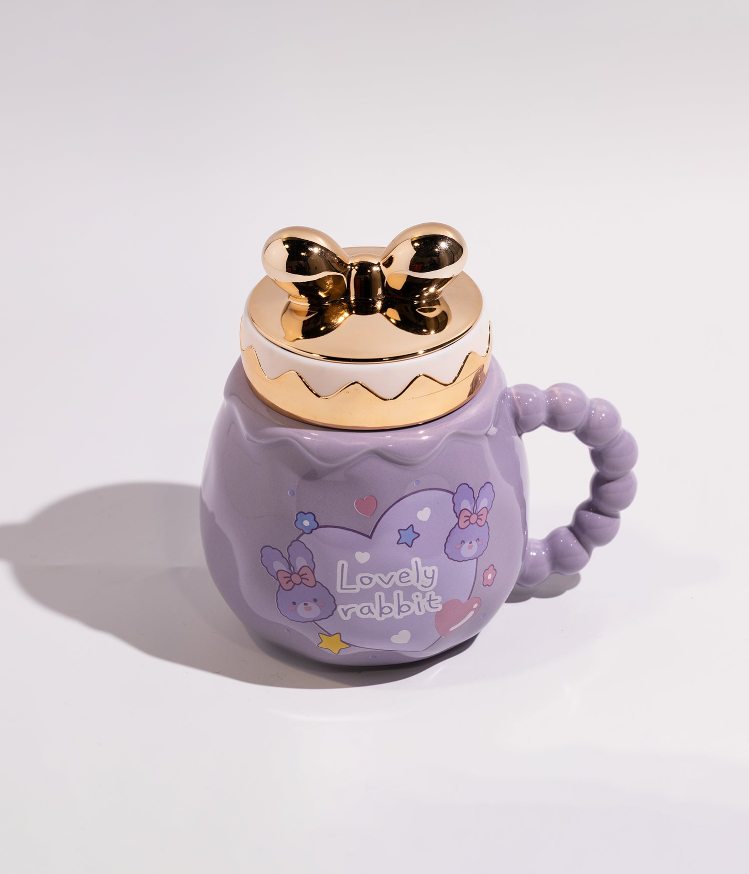 كوب سيراميك برسمة الارنب البنفسجي بغطاء محكم الاغلاق