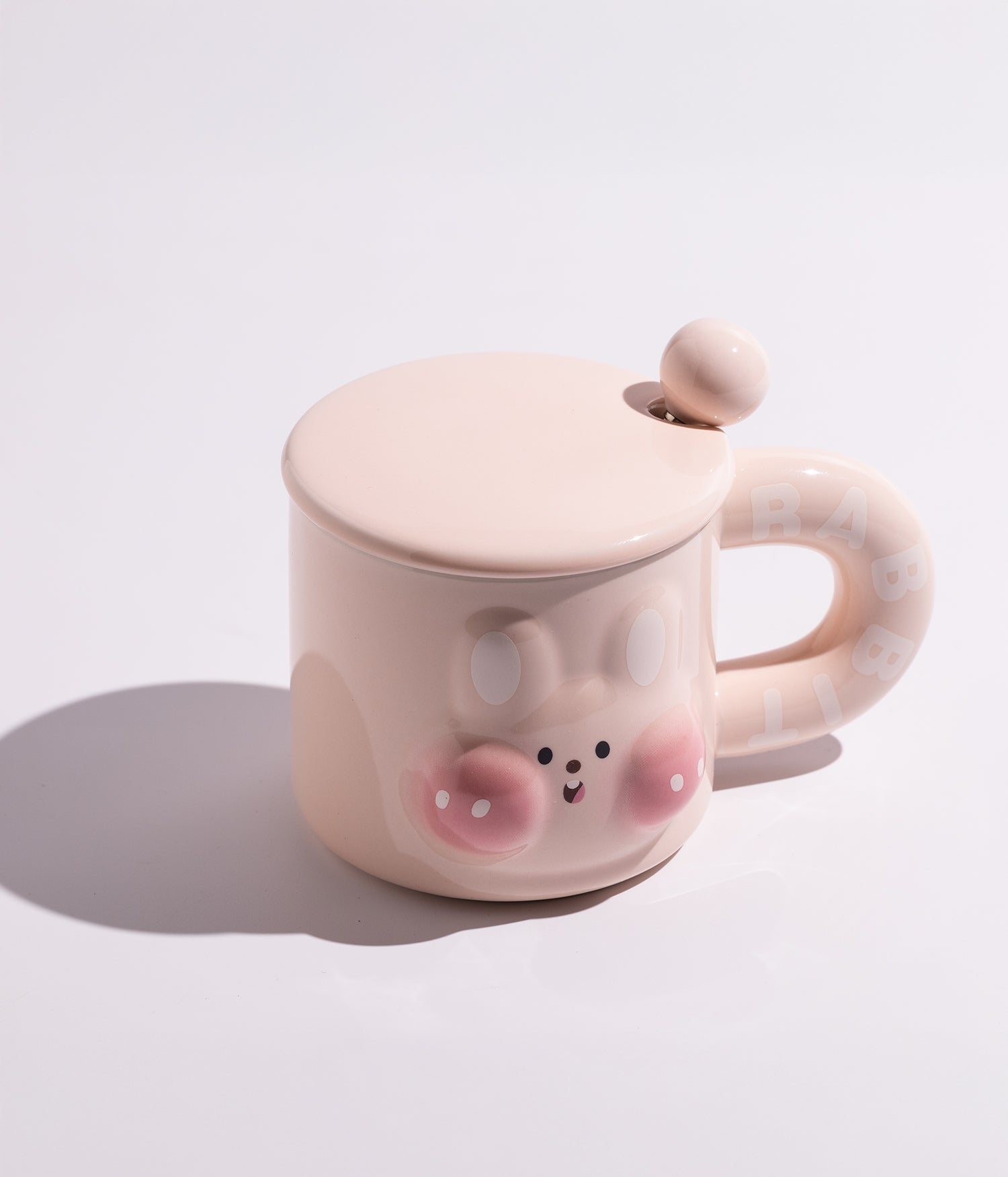 كوب سيراميك بتصميم وجه أرنب مع غطاء وملعقة