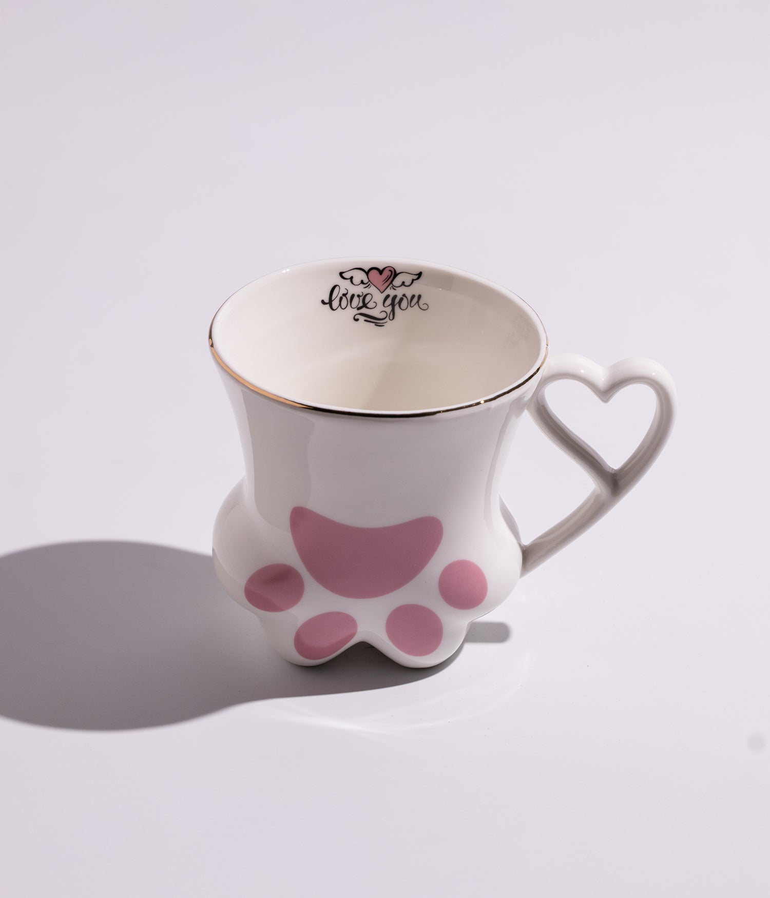 كوب سيراميك بتصميم فريد يد القطة مع مقبض قلب