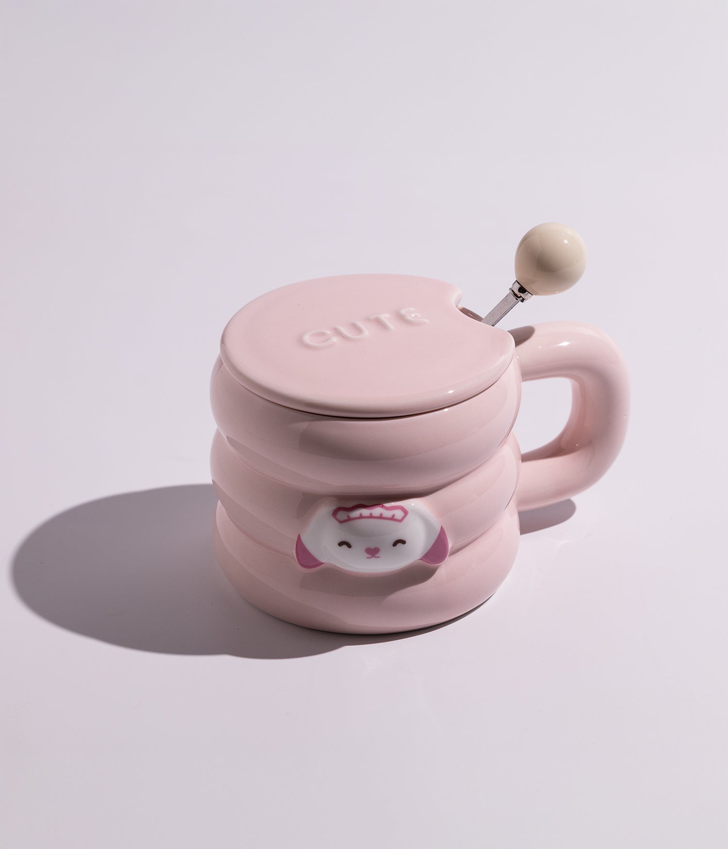 كوب سيراميك بتصميم دوائر مع غطاء وملعقة