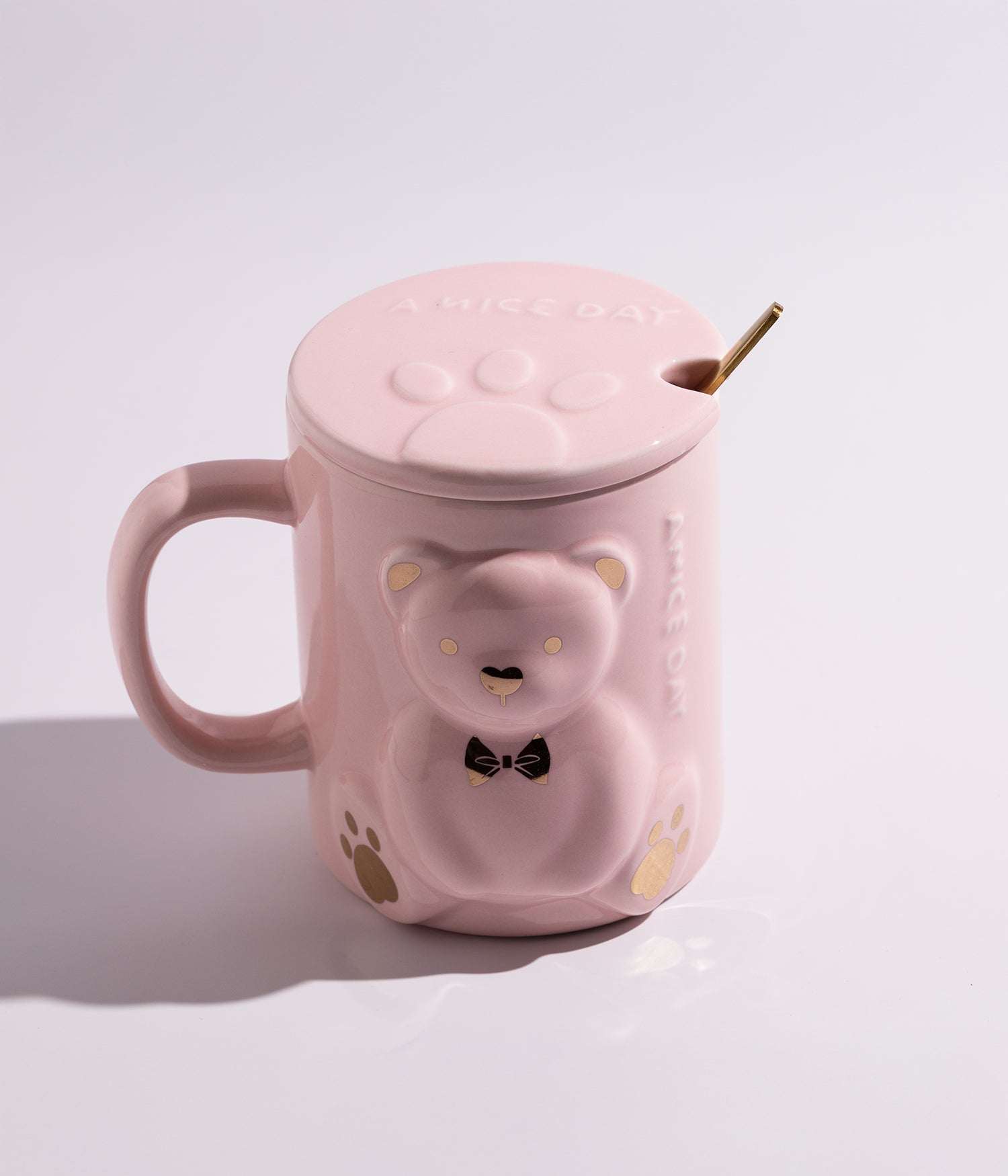 كوب قهوة سيراميك بتصميم مجسم دب مع غطاء وملعقة
