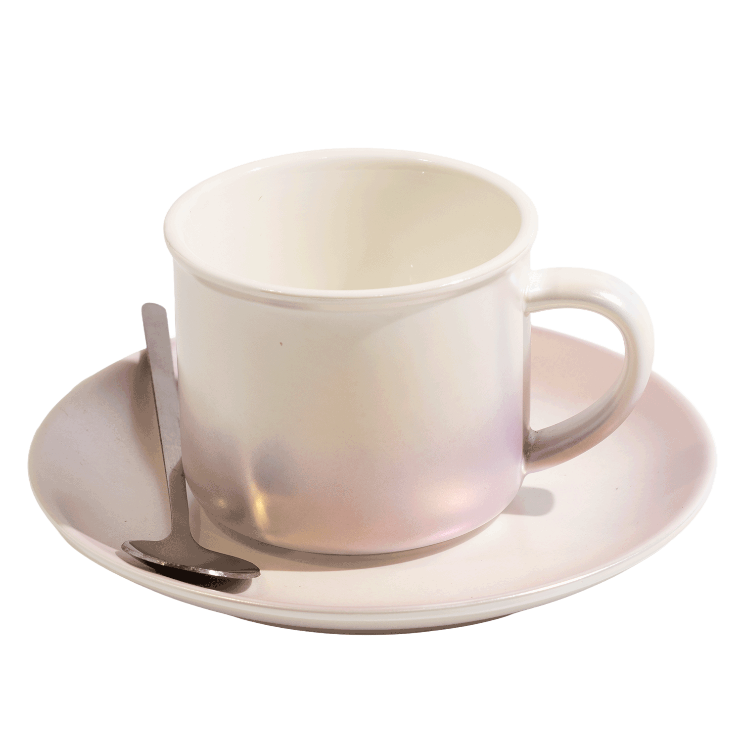 Solid color ceramic coffee cup with base and spoon