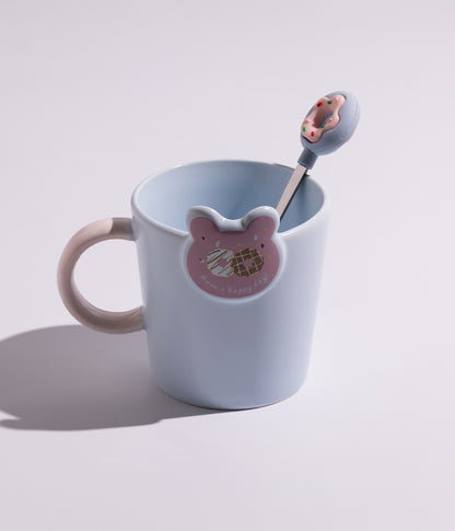 كوب سيراميك بمجسم أرنب مزوّد بملعقة على شكل دونات