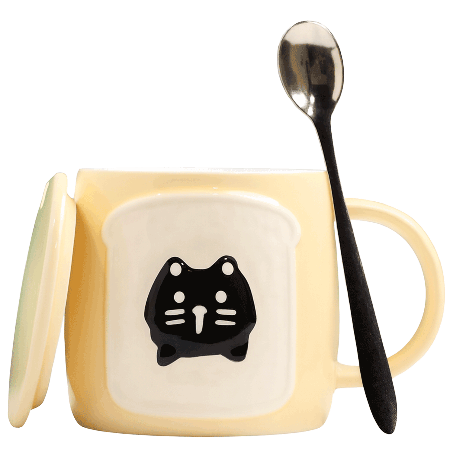 Cat on Toast Ceramic Mug with Lid and Spoon