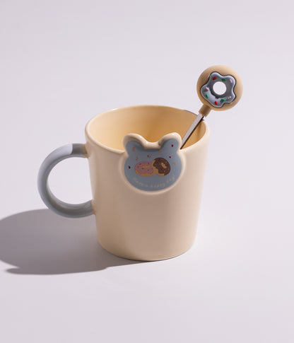 كوب سيراميك بمجسم أرنب مزوّد بملعقة على شكل دونات