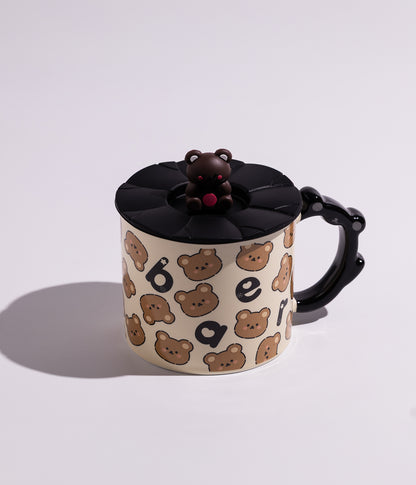 كوب سيراميك بتصميم دببة لطيفة مع غطاء