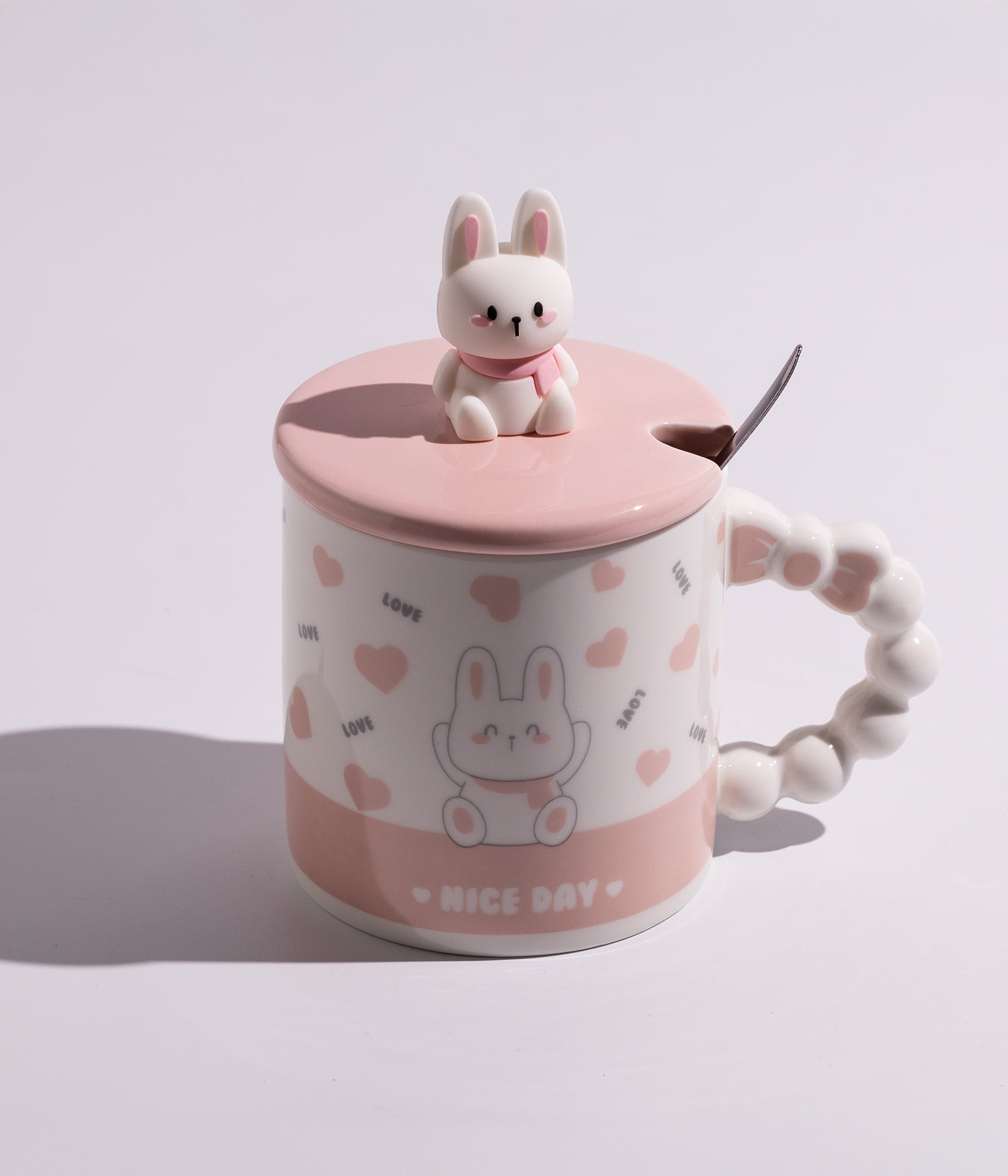 كوب سيراميك بتصميم مجسم أرنب على الغطاء مع ملعقة