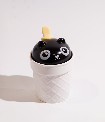كوب سيراميك بتصميم أيس كريم وغطاء وجه باندا مع ملعقة