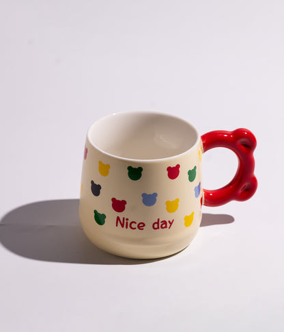 كوب سيراميك بتصاميم دببة مع غطاء بمجسم دب وملعقة