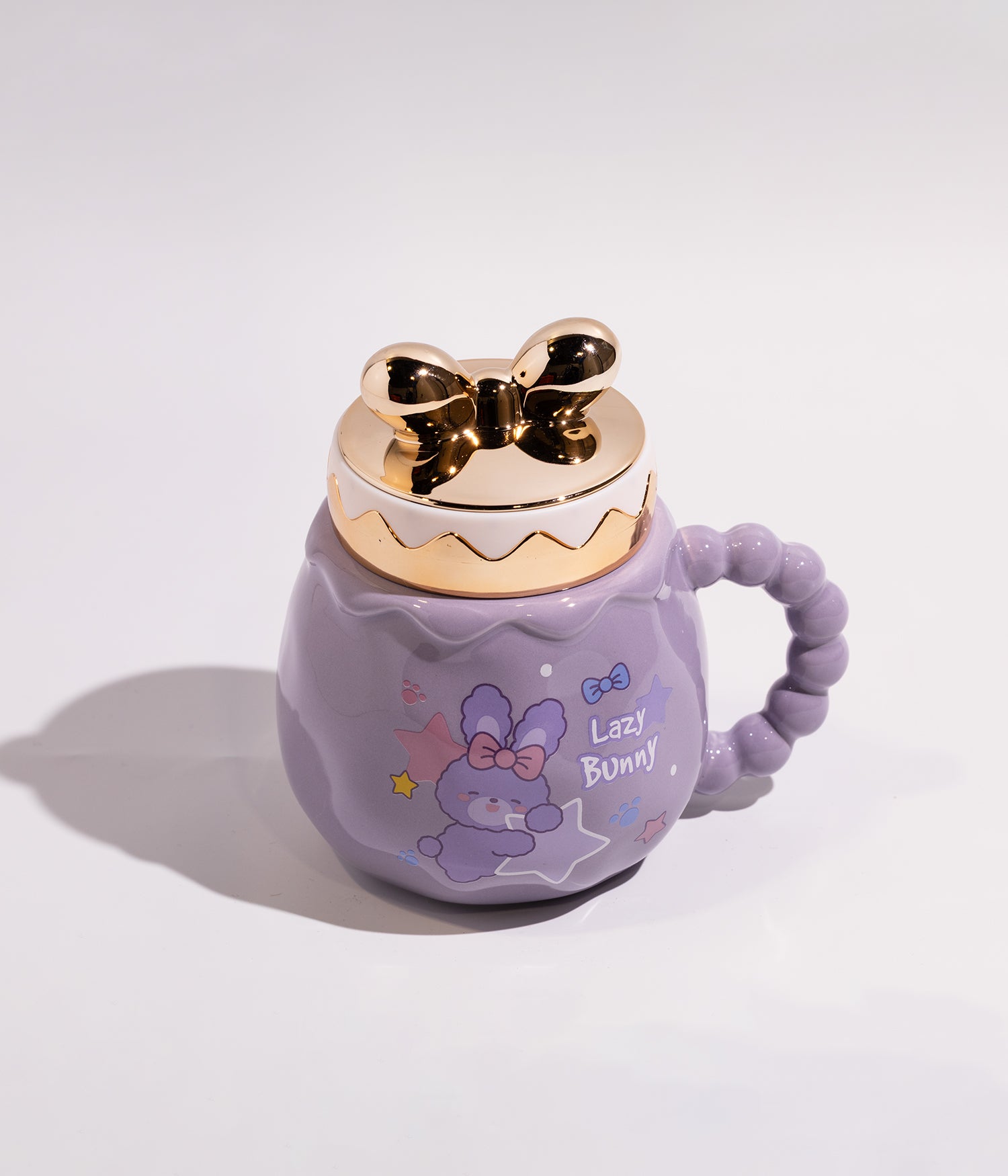 كوب سيراميك برسمة الارنب البنفسجي بغطاء محكم الاغلاق
