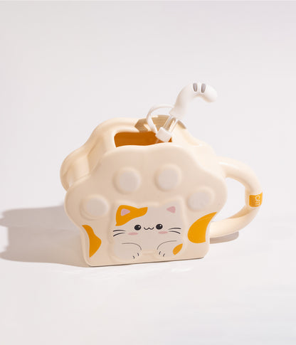 كوب سيراميك بتصميم حيوانات اليفة مرحة مع غطاء ومزاز