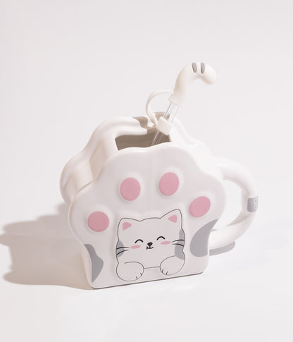 كوب سيراميك بتصميم حيوانات اليفة مرحة مع غطاء ومزاز