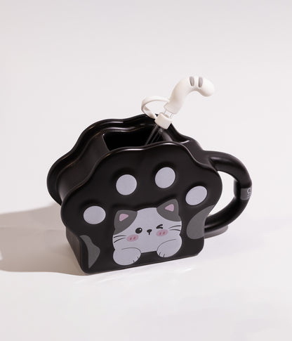 كوب سيراميك بتصميم حيوانات اليفة مرحة مع غطاء ومزاز