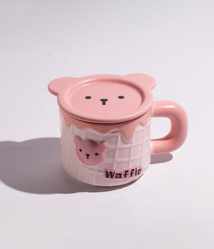 كوب سيراميك بتصميم وجه دب لطيف على الغطاء